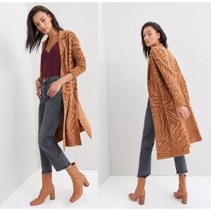 ANTHROPOLOGIE x MAEVE Ayla Sweater Coat Tan Orange Print {33}